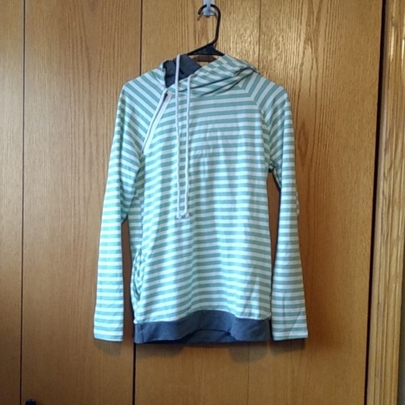 Mint striped double hooded sweatshirt - Picture 1 of 1